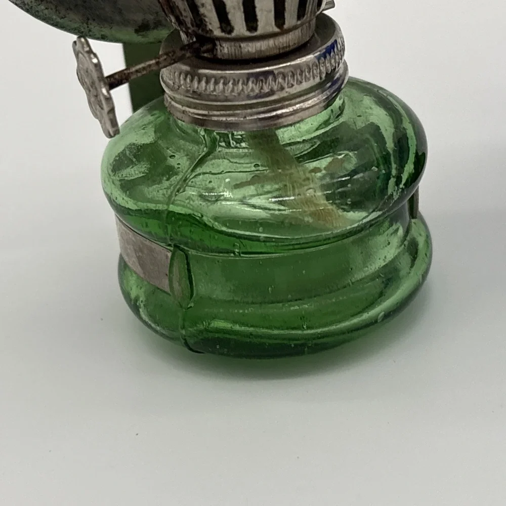 Vintage Miniature Colored Glass Oil Lamps Set Cobalt Hobnail Green Blue Lot of 3